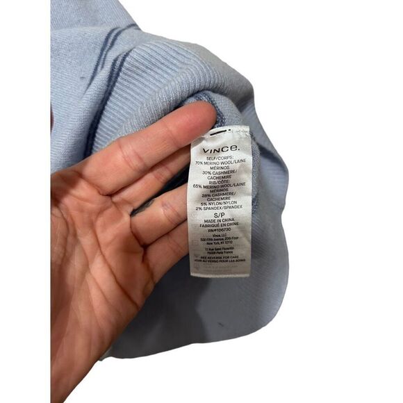 Vince Merino Wool Blend Striped Crewneck Long Sleeve Pullover Sweater Blue Small - Picture 3 of 13